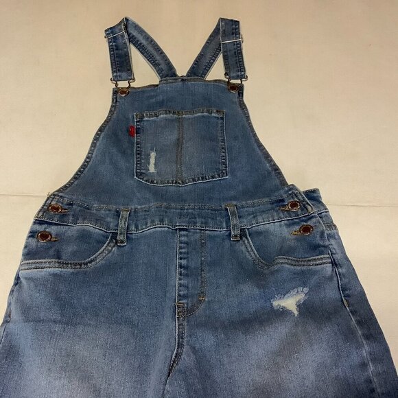 Girl's Levi Strauss Denim Blue Jean Bib Overalls Distressed Size  Reg  14 - Picture 2 of 9